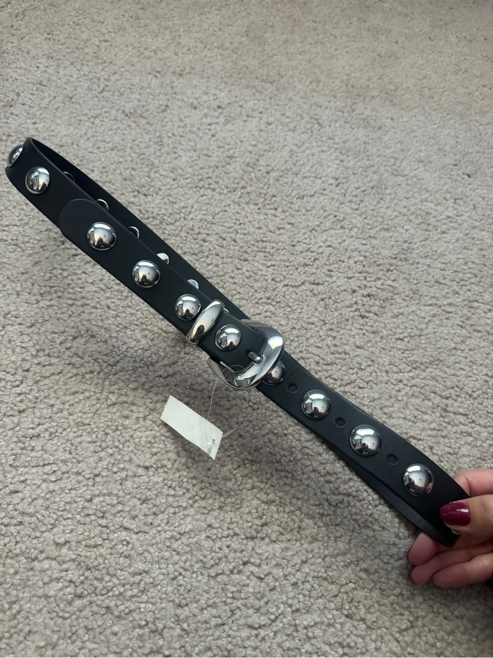 Madewell Black Studded Leather Belt with Silver Hardware